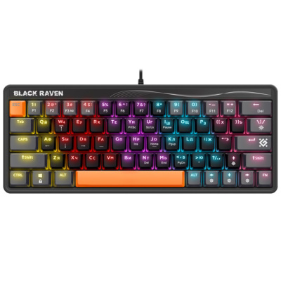 Клавиатура проводная игровая механическая DEFENDER Black Raven GK-417 RU,3цвета,радужная,63кн, черная (1/20)